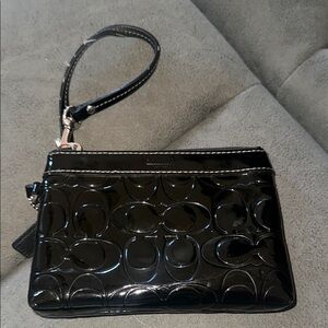 Coach Black Patent Leather Wristlet with Embossed Design